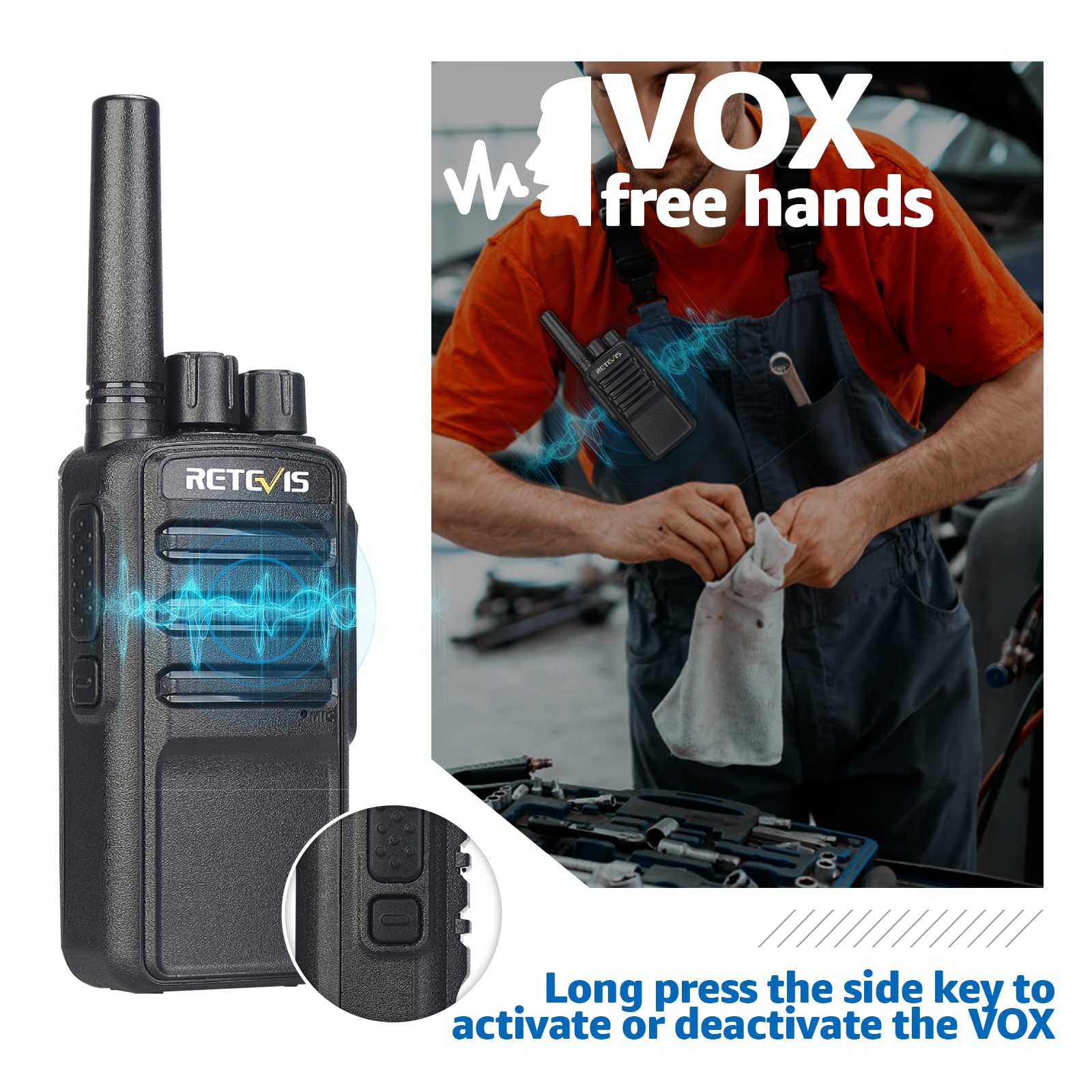 Retevis NR10 Heavy Duty Walkie Talkies (10 Pack) - AI Noise Canceling 2 Way Radios with VOX, 1200mAh Battery & USB Charging Base - Ideal for Factory, Warehouse, Construction Site & Outdoor Adventures