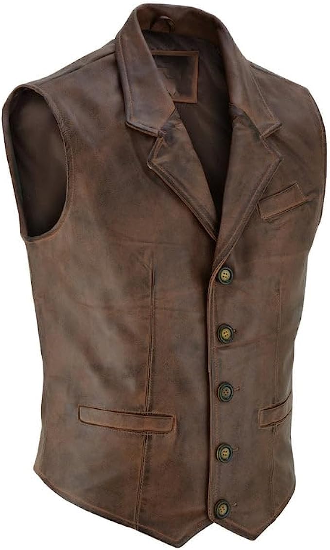 Men's Classic Motorcycle Leather Vest - Biker Club Style Waistcoat with Concealed Gun Carry Pockets | Perfect for Riding, Outdoor Adventures & Concealed Carry