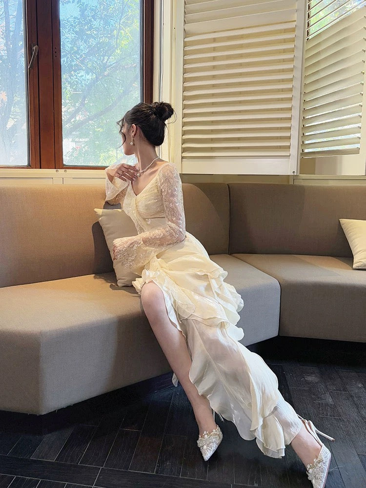 Elegant Long Lace Sleeves Ruffle Prom Dress for Women - Perfect for Birthday Party, Evening Gala & Special Occasions - Style J6540