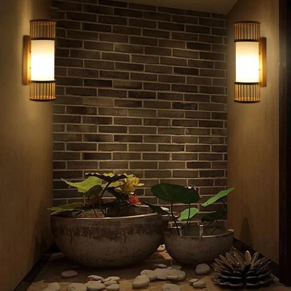 Rustic Wicker Wall Light Lantern - Handwoven Wooden Outdoor Sconce for Patio, Garden, Porch & Backyard Decor | Waterproof & Weather Resistant