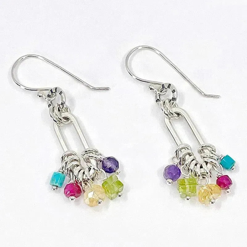 Stylish Colorful Sterling Silver Hoop Earrings with Gemstones - Perfect for Everyday Wear, Parties & Gifts