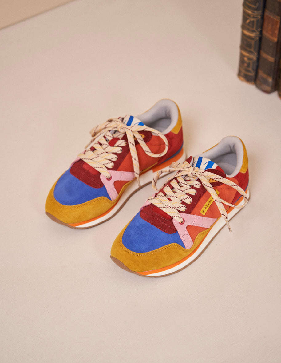 Andrée Suede Baskets - Low Top Sneakers in Ocher, Blue & Rose | Stylish Casual Shoes for Women | Perfect for Everyday Wear & Outfits