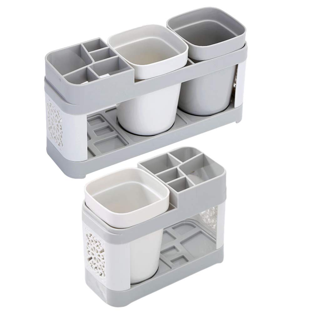 Cabilock Electric Toothbrush Holder Set - 2PCS Nordic Style Plastic Toothbrush Rack with Cup Shelf, Bathroom Storage Organizer for Couples & Home Use | Perfect for Countertop Organization and Small Space Saving