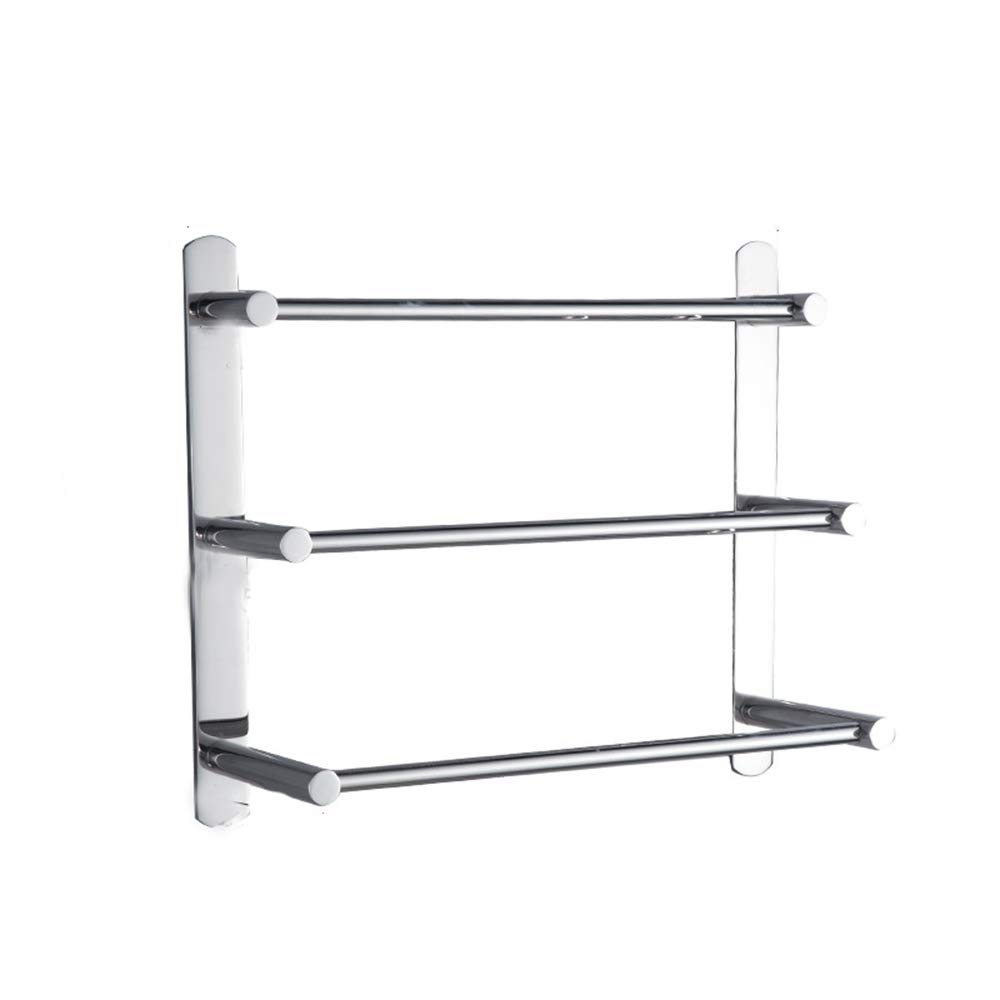 304 Stainless Steel Wall Mounted Bathroom Towel Rack - 3 Tier Single Rod with Reinforced Base for Bathroom or Kitchen - No Drill Installation - 60cm - Perfect for Small Spaces, Apartments & Modern Home Decor