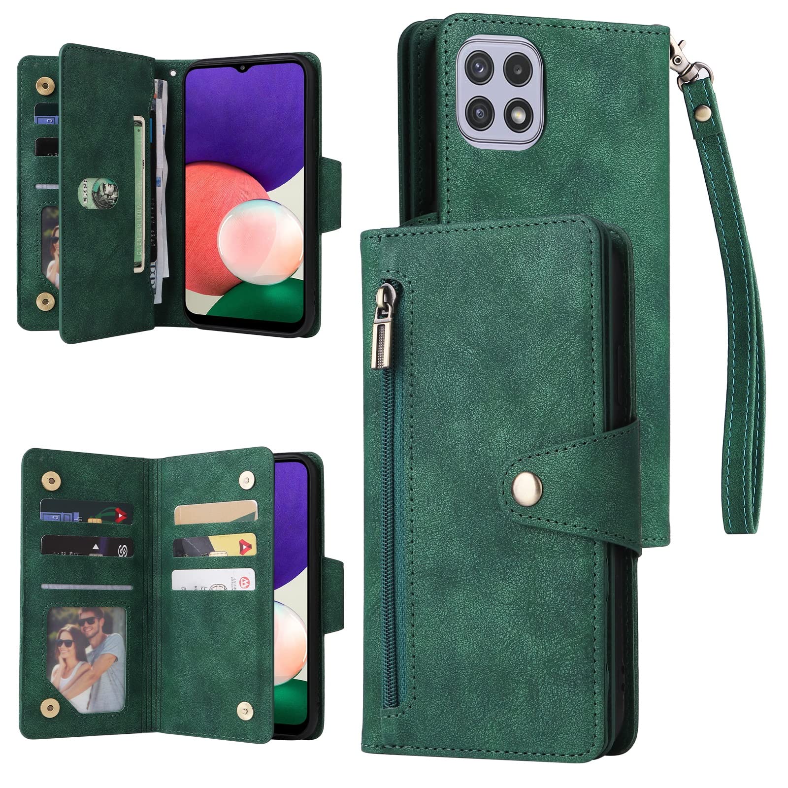 Premium Leather Flip Wallet Case for Samsung Galaxy A22 5G - Magnetic Multi-Card Holder with Zipper Closure | Perfect for Business, Travel & Everyday Protection (2023 Model)