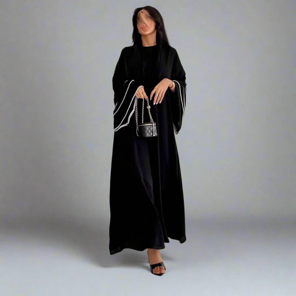 Elegant Beaded Sleeve Muslim Women's Cardigan Open Abaya Dress - Perfect for Prayer, Mosque Visits & Modest Fashion