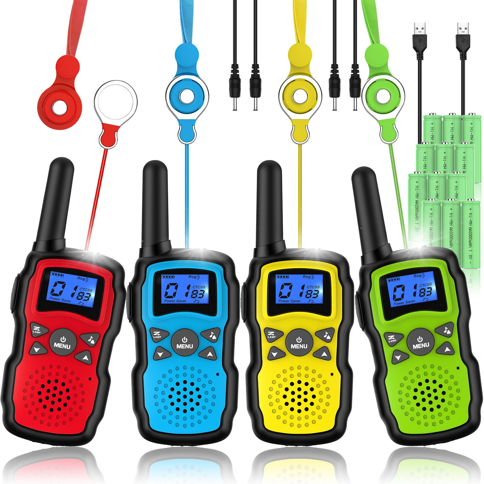 Wishouse Kids Walkie Talkies Rechargeable - Long Range 2-Way Radios for Boys & Girls Ages 4-10, Perfect for Hiking Camping Outdoor Adventures - 4 Pack with Flashlight & VOX - Great Christmas Birthday Gift for Children