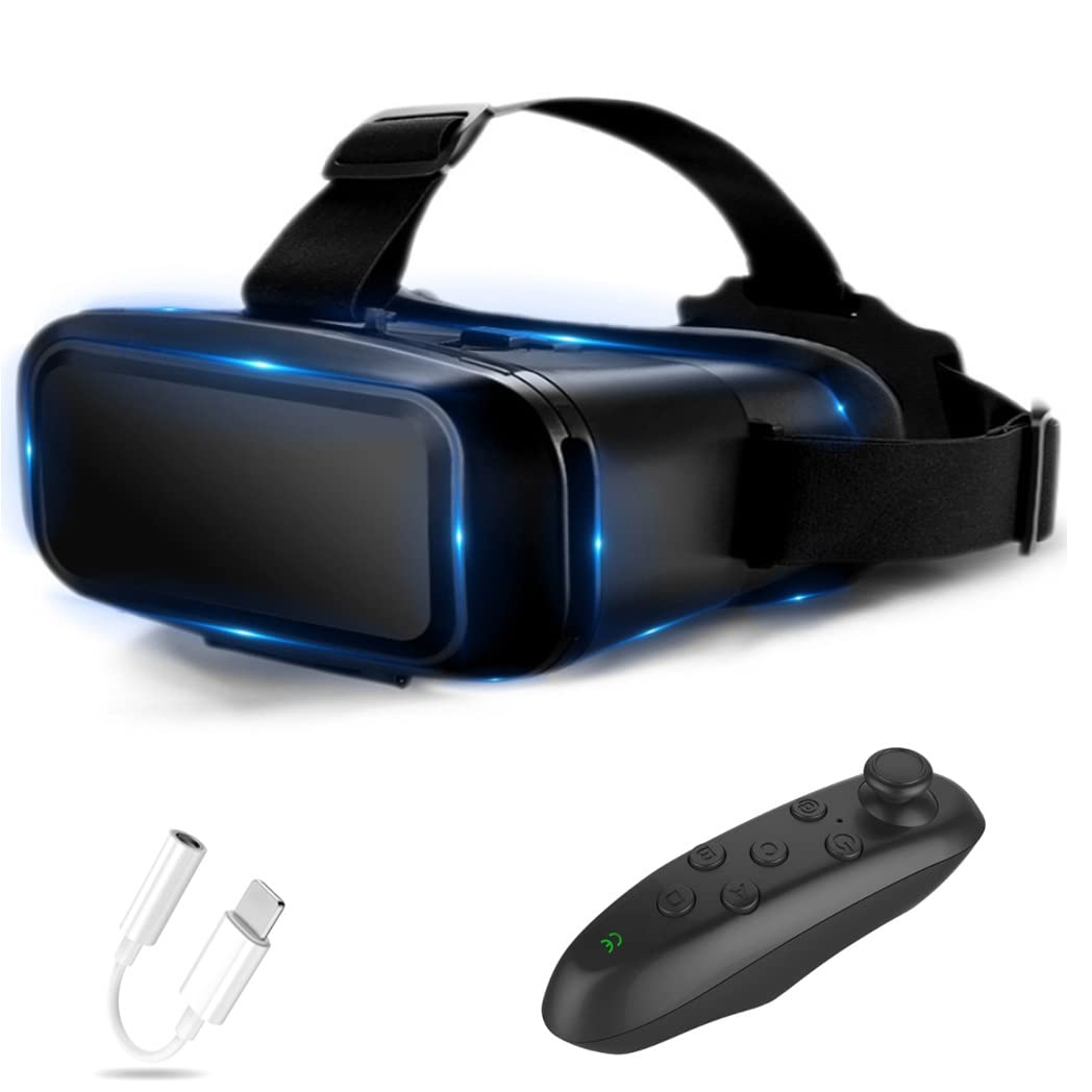 Lunette 3D VR Headset with Bluetooth Controller - Compatible with iPhone 13 Pro Max/13 Pro/13/12/11, Samsung Galaxy S21, Huawei, Xiaomi - Immersive Virtual Reality Gaming & 360° Video Experience for Home Entertainment & Education
