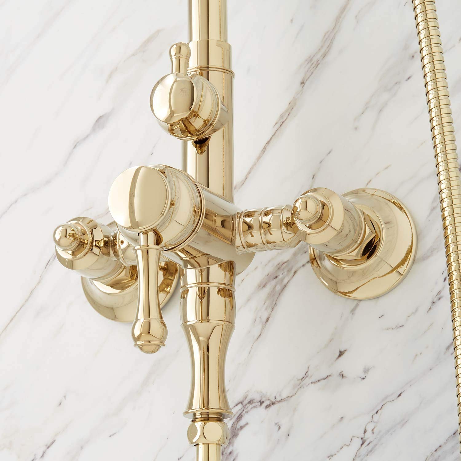 Signature Hardware 424432 Alliston Pressure Balanced Shower System with Shower Head & Hand Shower - Polished Brass Finish - Rough-In Valve Included - Perfect for Modern Bathroom Renovations & Spa-Like Shower Experience
