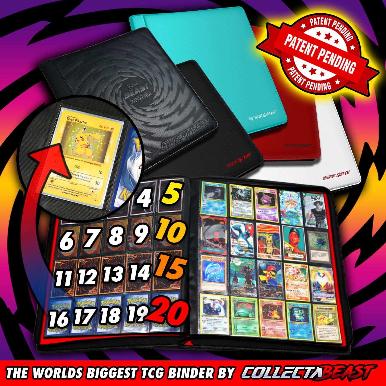 1280+ Cards 20 Pocket Card Binder Album - Side Loading Trading Card Sleeves for Pokemon, Sports, Yugioh, MTG & TCG Collectors - Durable White Card Storage for Gaming, Collecting & Organizing