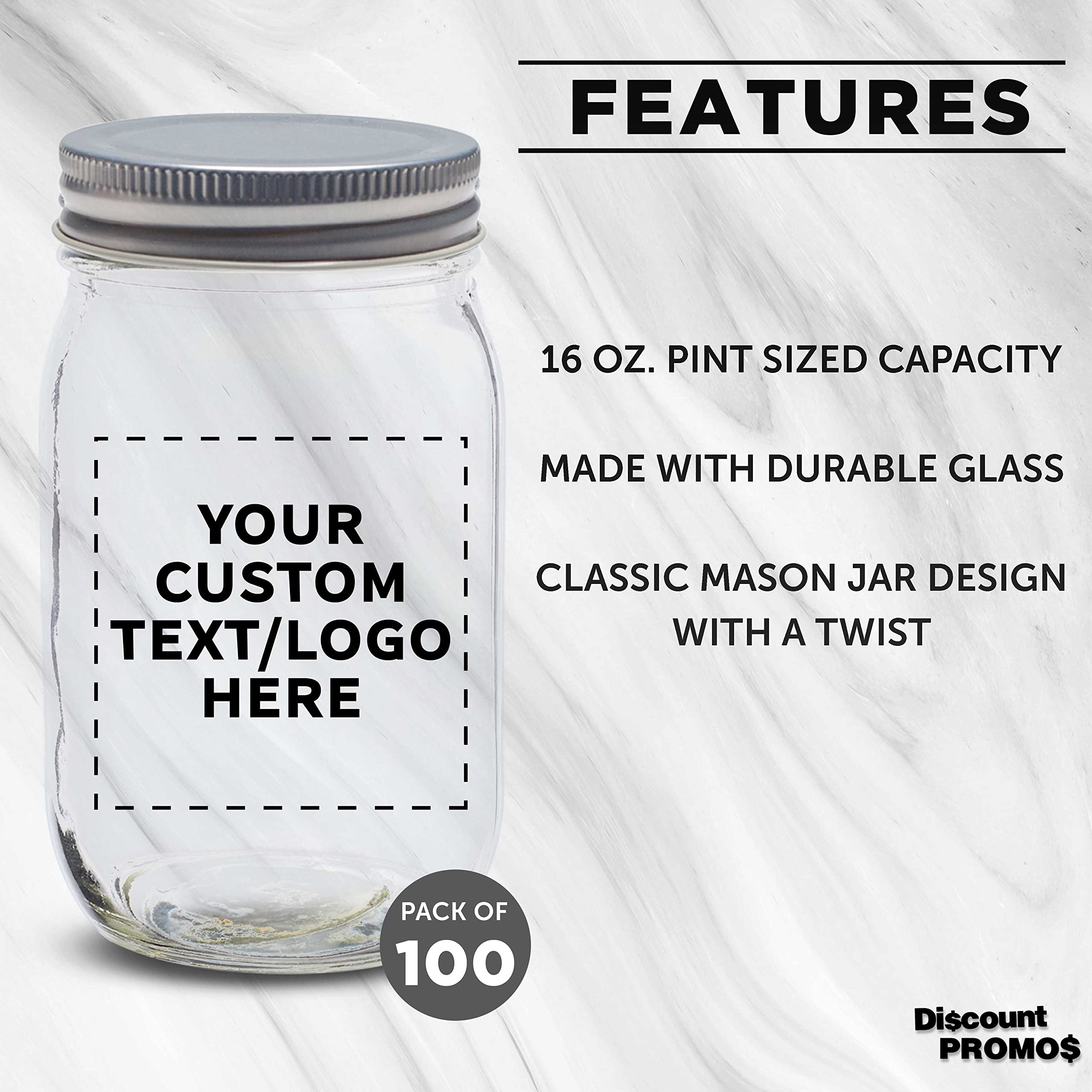 100-Pack 16oz Custom Mason Jars with Lids - Bulk Glass Jars for Overnight Oats, Candies, Pickles, Spices & Beverages - Personalized Storage Containers for Kitchen, Pantry & Gift Packaging