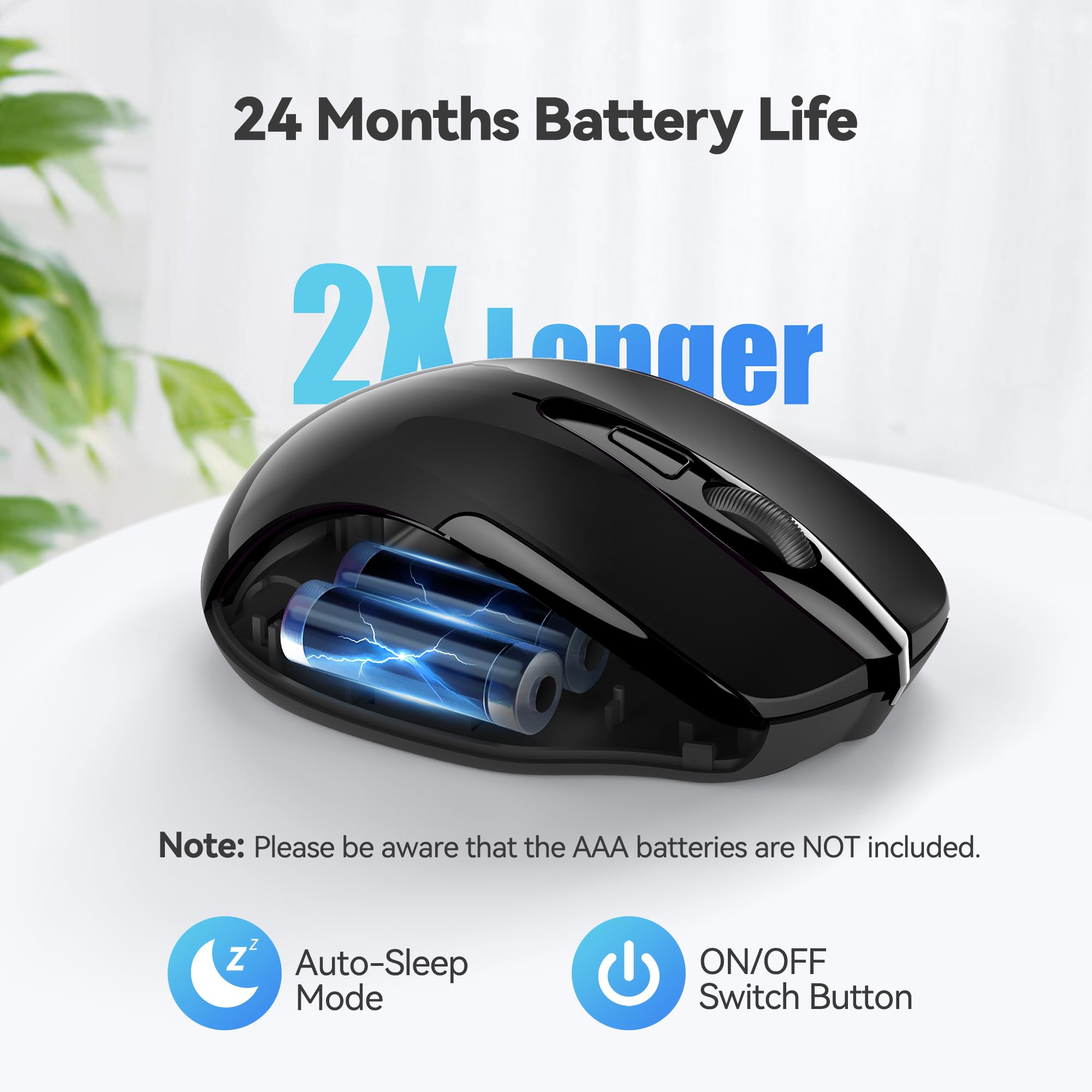 TECKNET 2.4G Ergonomic Wireless Mouse - 6 Buttons, 2600 DPI, 5 Adjustable Levels, 24 Months Battery Life, Ideal for Laptop, PC, Chromebook, Notebook, Home & Office Use