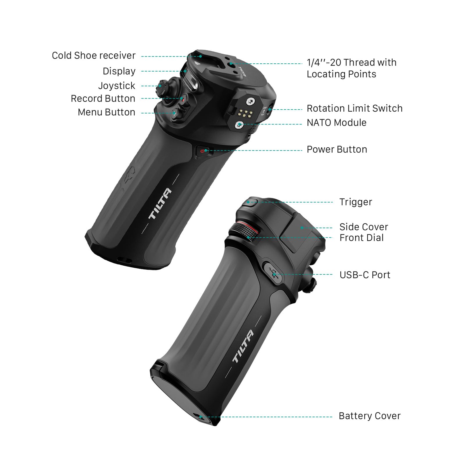 Tilta Nucleus Nano II Control Handle - Dual Motor Control for Nano II, M & Nano - Power Hand Wheel - Shoulder Rig & Monitor Mounting - Gimbal Ready (WLC-T05-CH) - Perfect for Filmmakers & Videographers