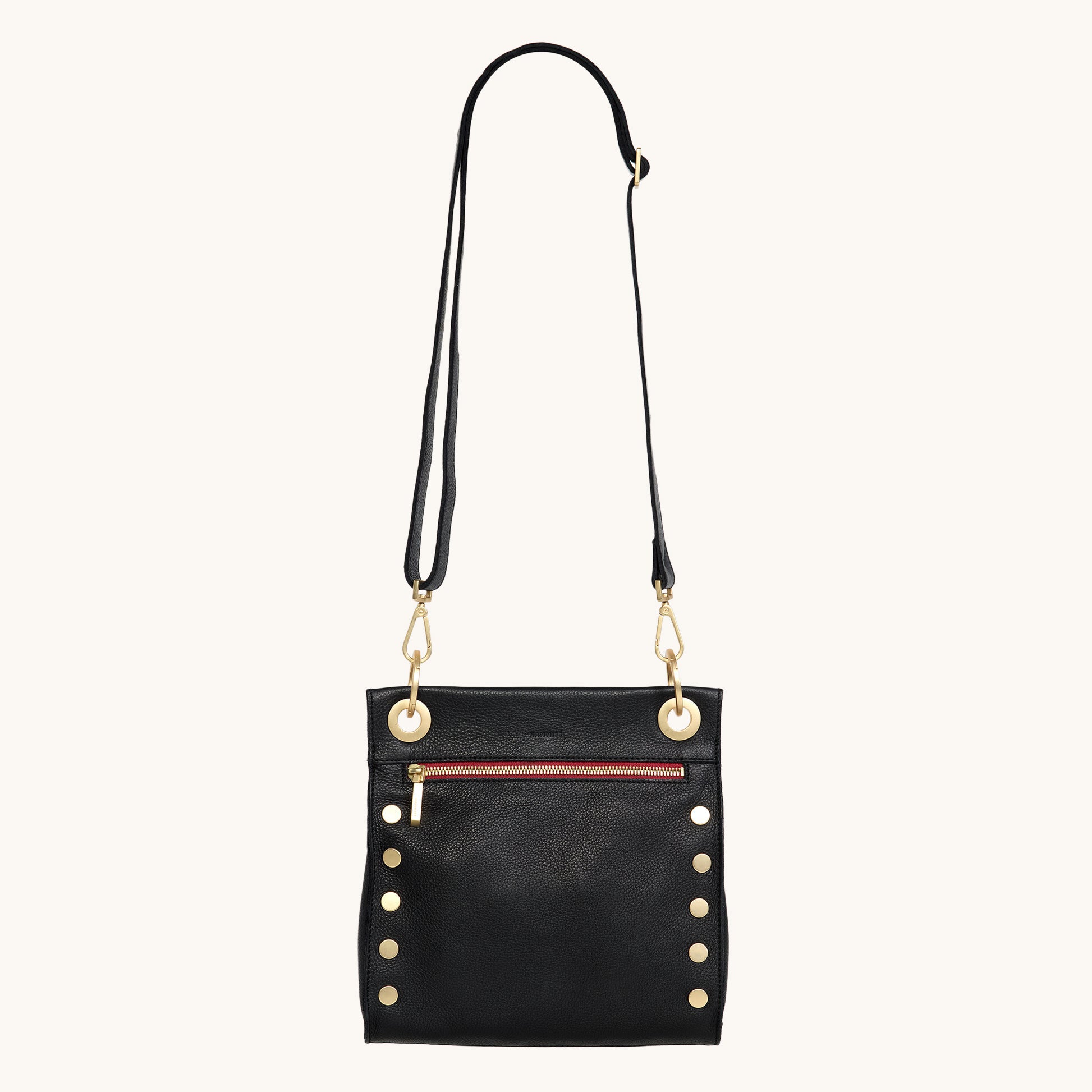 Tony Black/Brushed Gold Red Zip Medium Crossbody Bag for Women - Fashionable Everyday Purse for Work, Travel and Shopping