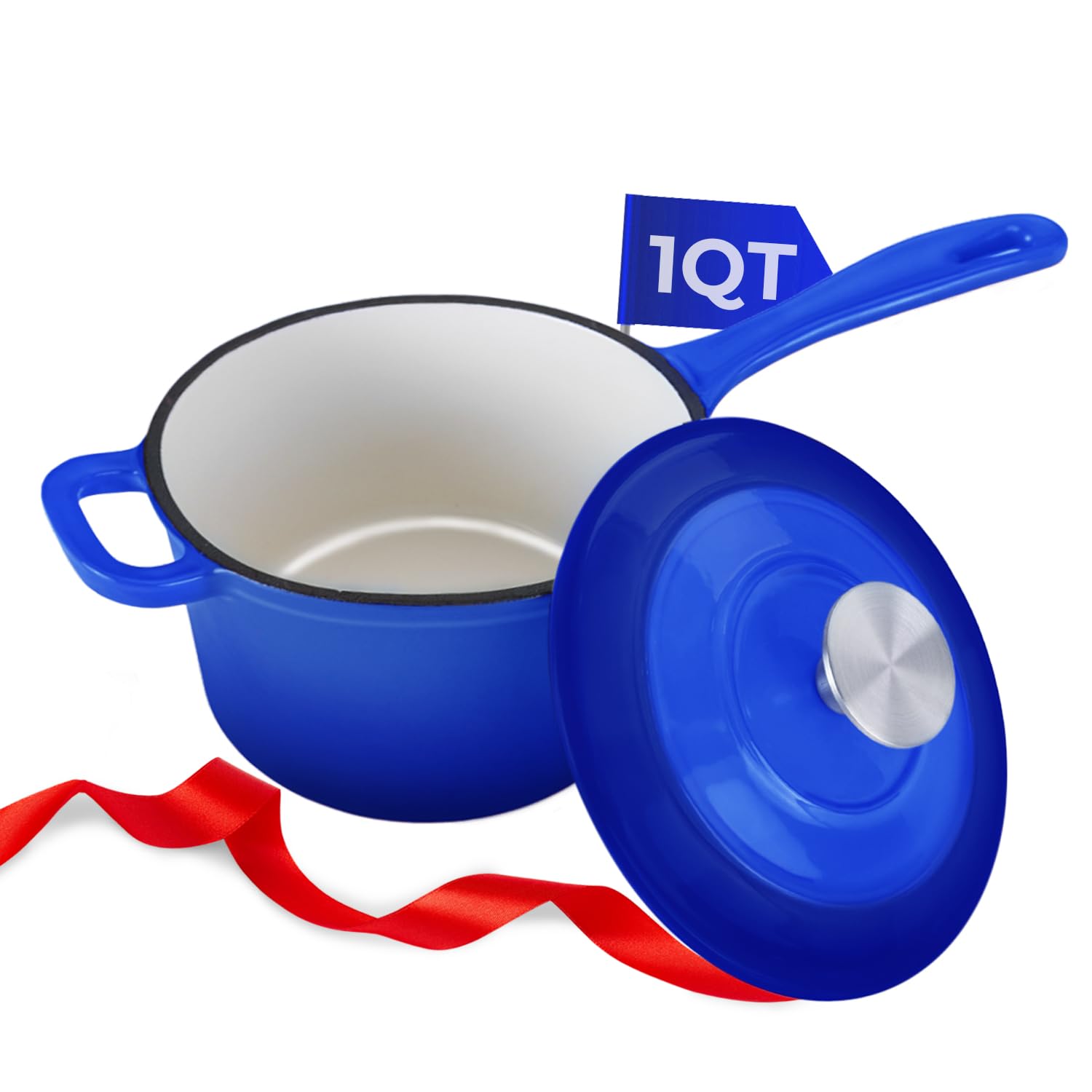 Healthy Choices 1 Quart Enameled Cast Iron Saucepan with Lid - Mini Cooking Pot for Pasta Sauce, Gravy & Single Servings | Durable Blue Enamel Cookware for Home Kitchen | Easy to Clean & Maintain | Perfect for Small Batch Cooking, Melting Butter & Heating Milk
