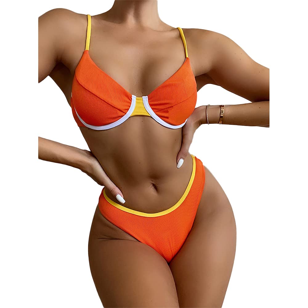 HIMESPORT Women's Patchwork Underwire Strap Triangle Push Up Bikini Set - Sexy Two Piece Swimwear for Beach, Pool & Vacation