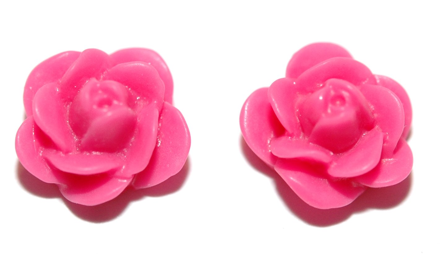 Mini Hot Pink Rose Bud Stud Earrings for Women - Delicate Floral Jewelry Gift for Valentine's Day, Anniversary or Everyday Wear (S402)