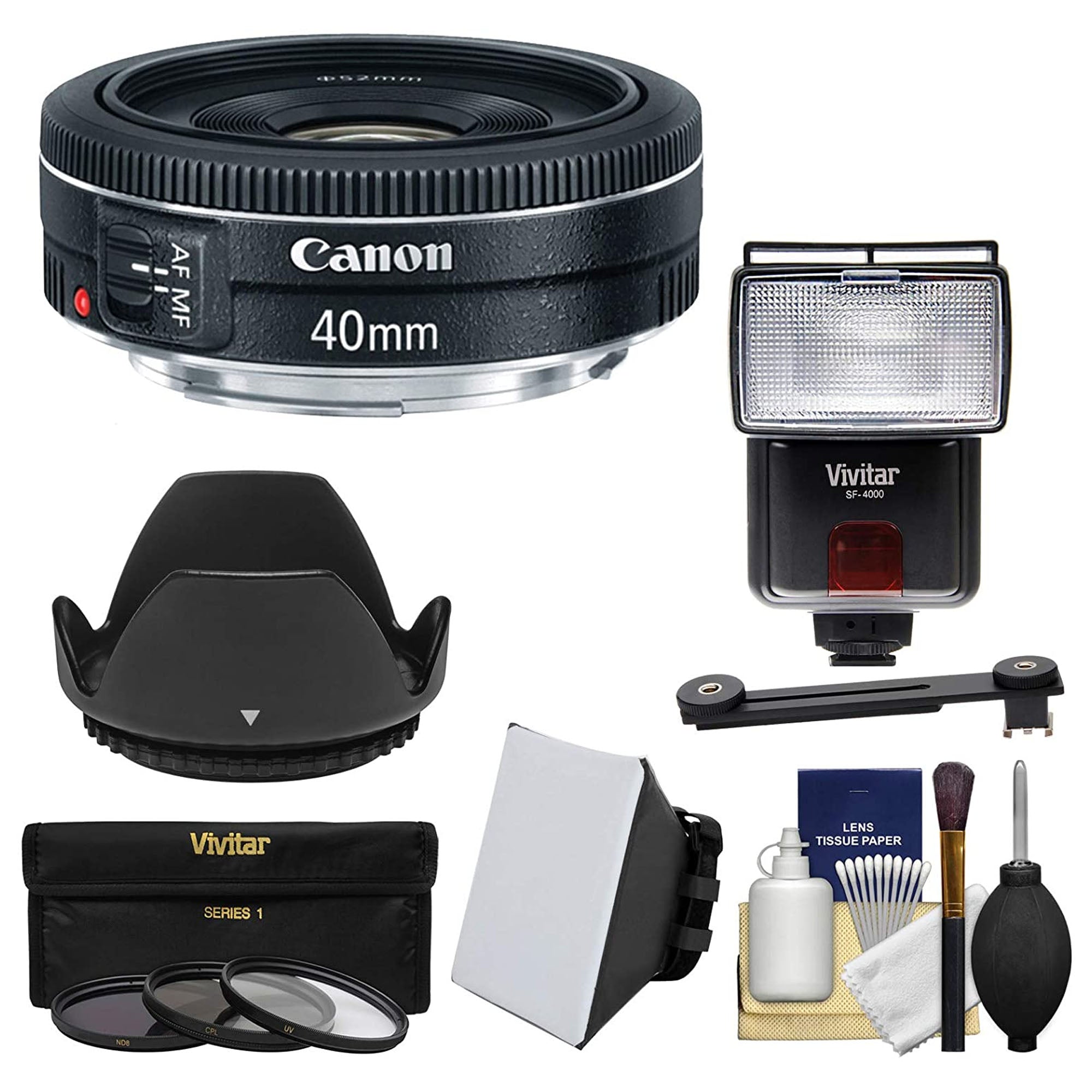 Canon EF 40mm f/2.8 STM Lens with Flash Kit, Light Diffuser & Accessories - Perfect for Portrait, Street & Low-Light Photography