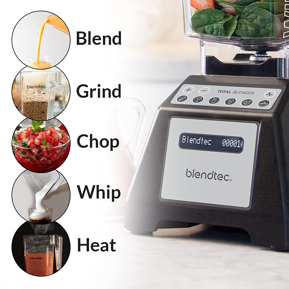 Blendtec Total Classic Original Blender with WildSide+ Jar (90 oz) & Blendtec GO Travel Bottle (34 oz) Bundle - Professional-Grade 1560W Motor, 6 Pre-Programmed Cycles, 10 Speed Settings - Perfect for Smoothies, Soups & Meal Prep - Black