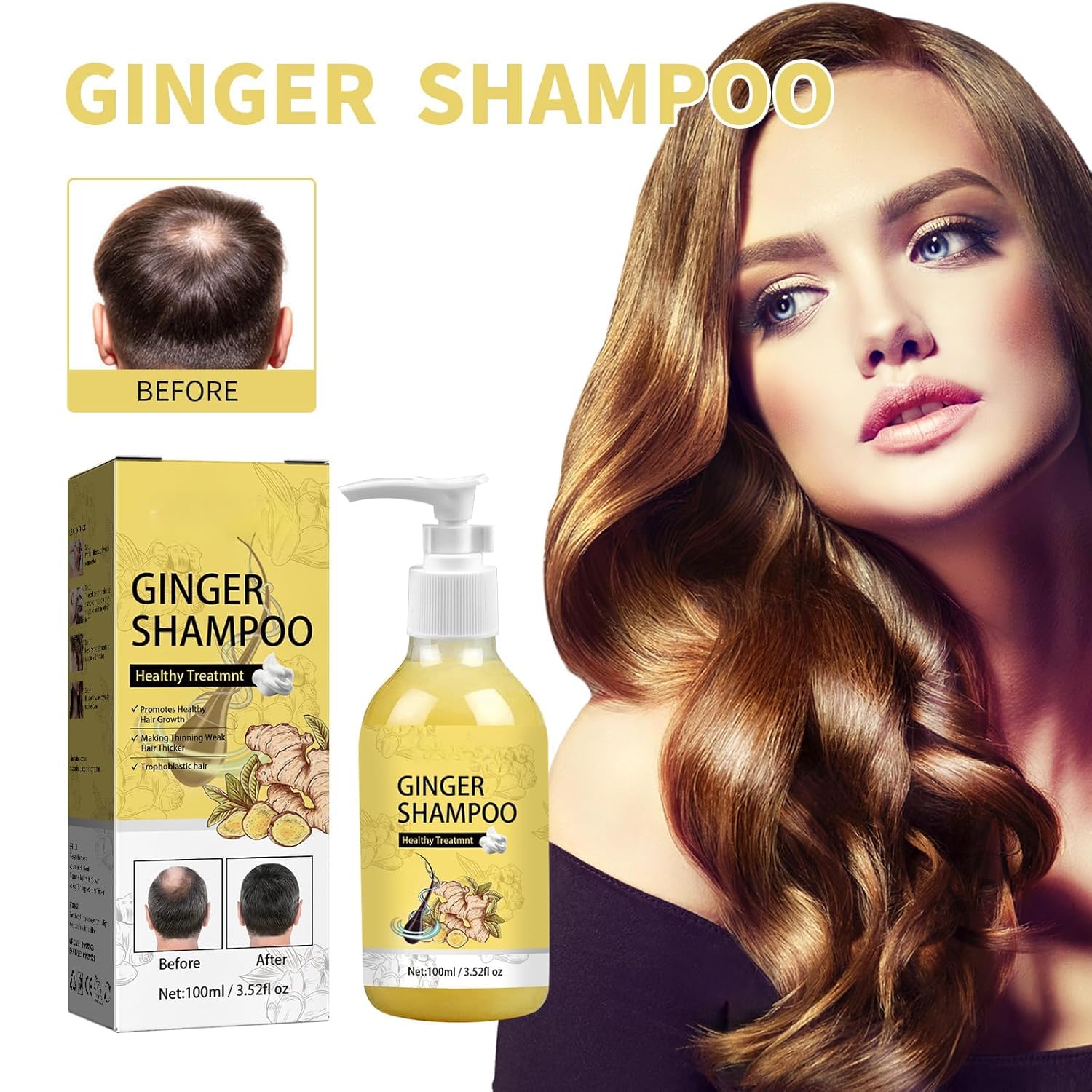 Ginger Hair Growth Shampoo for Thinning Hair & Hair Loss - Natural Thickening Shampoo with Ginger Extract to Stimulate Growth, Repair Damage & Add Shine (8.5 fl oz) - Perfect for Daily Use & Scalp Care Routine