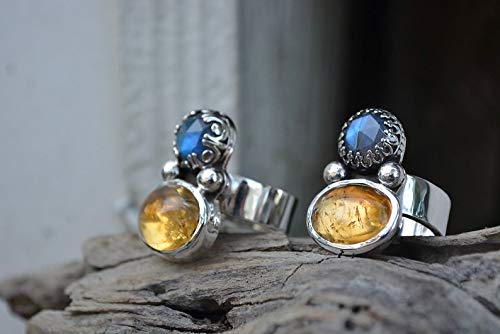 Labradorite & Citrine Gemstone Ring .925 Sterling Silver Size 6 - Elegant Bohemian Jewelry for Women, Perfect for Everyday Wear, Gift Giving & Special Occasions