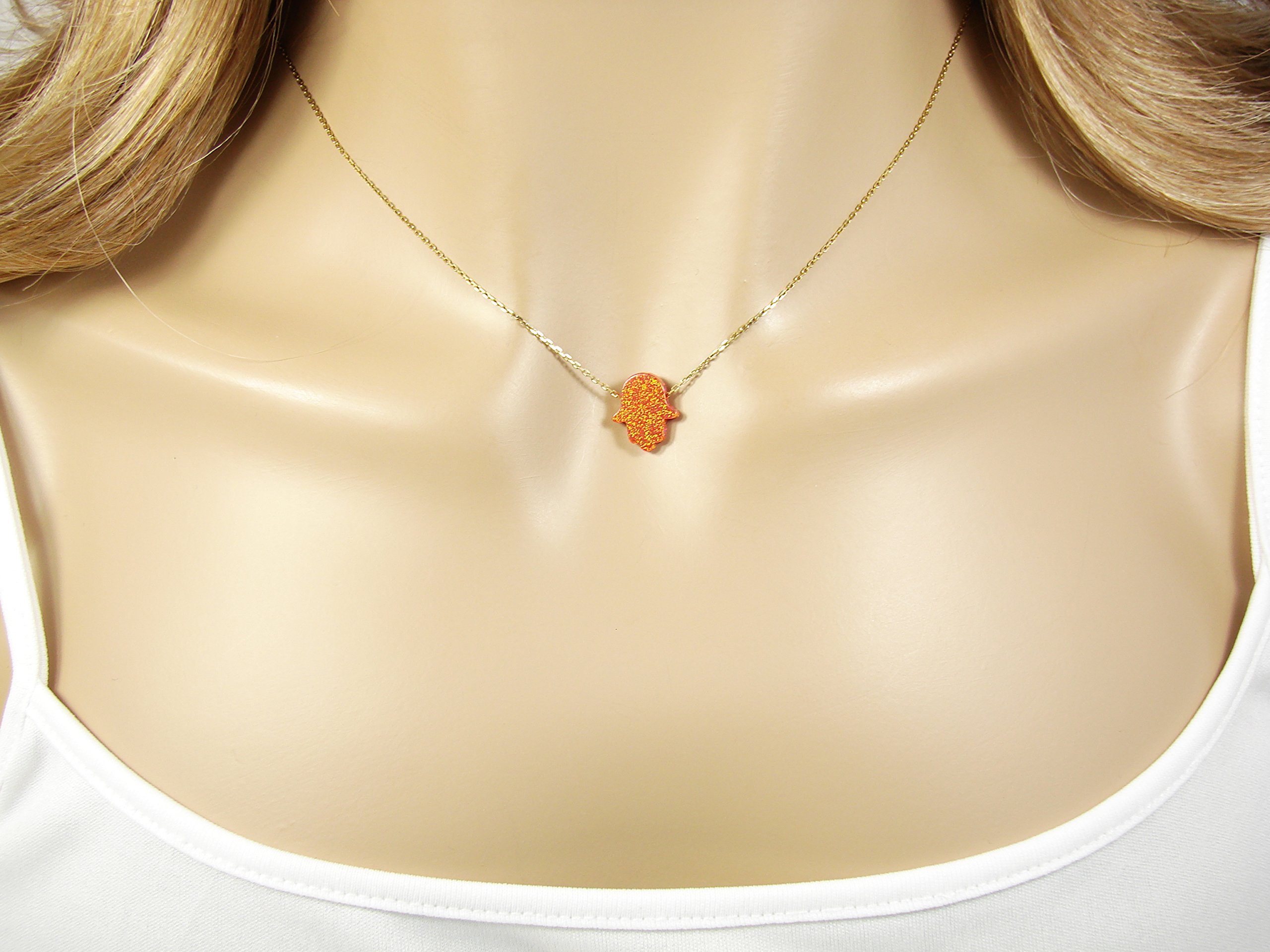 Opal Hamsa Hand Necklace - Red Gold Plated 925 Sterling Silver Hamsa Pendant Necklace for Women, Gift for Birthday, Wedding, Anniversary & Spiritual Protection