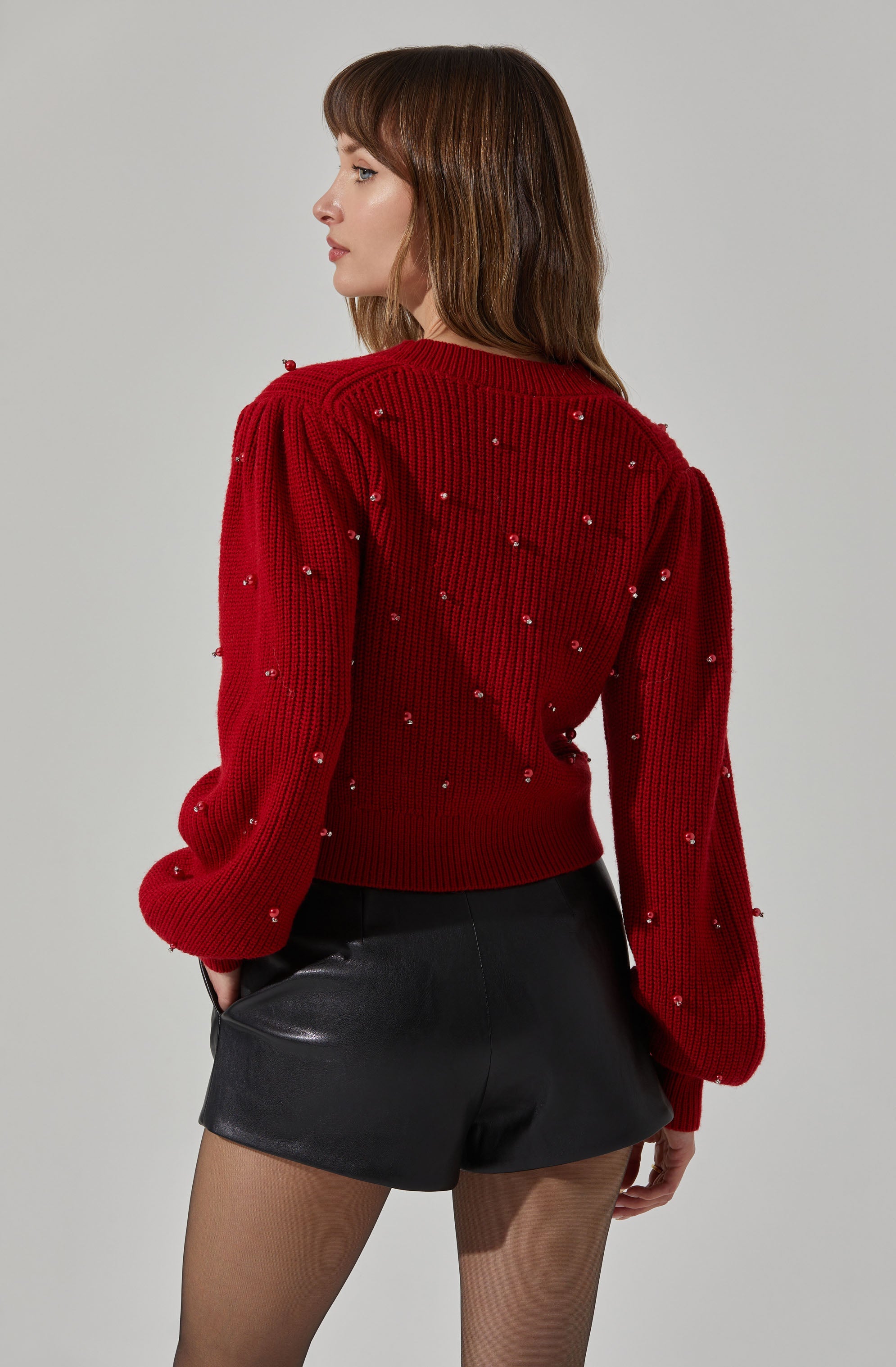Delsie Pearl Embellished Cardigan for Women - Elegant Knit Sweater with Pearl Details - Perfect for Office, Date Night & Special Occasions