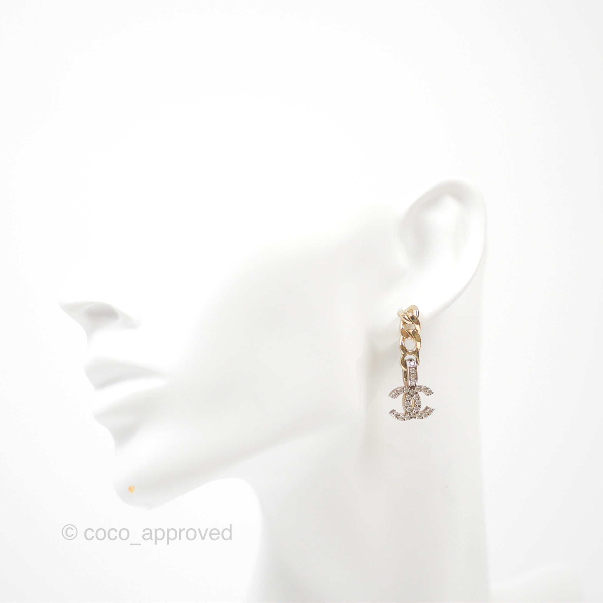 Chanel Chain CC Crystal Drop Earrings - Gold & Silver Tone 22S Collection | Luxury Fashion Jewelry for Women | Perfect for Parties, Weddings & Special Occasions