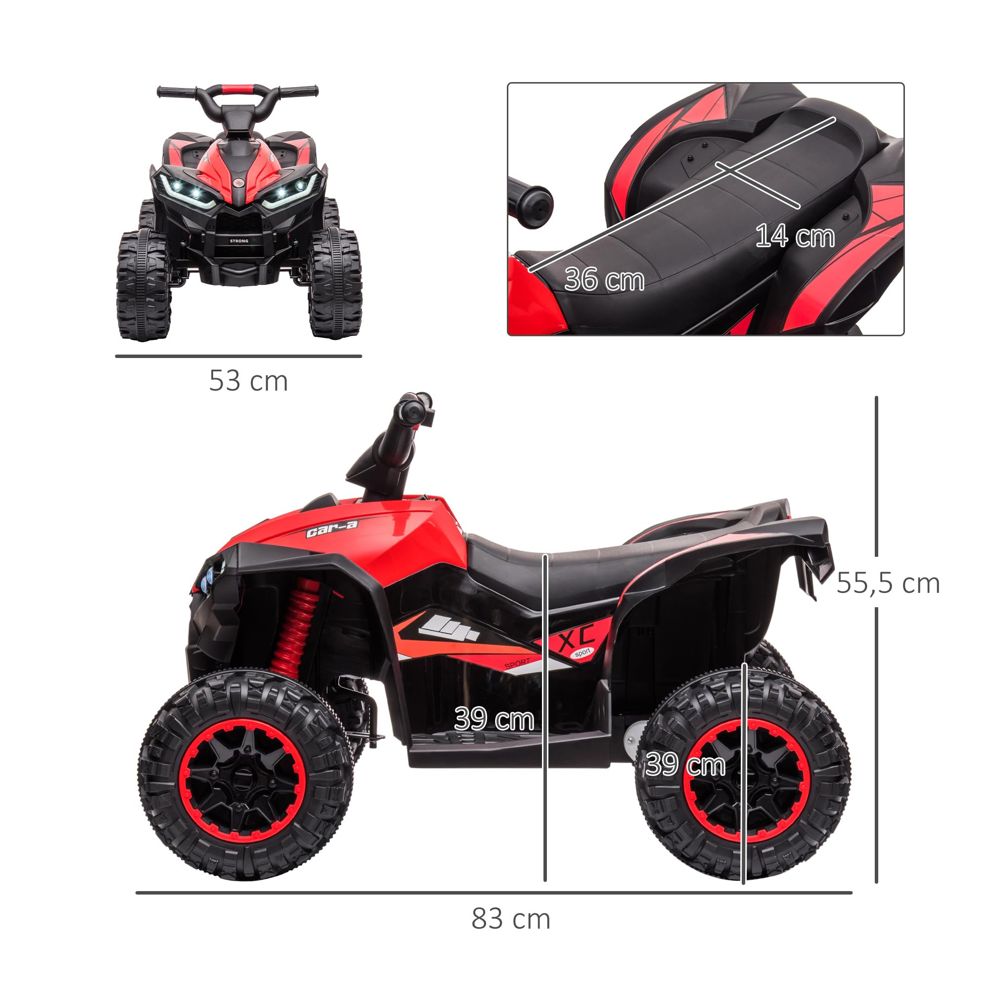 HOMCOM 12V Kids Electric Quad Bike for 3-5 Years Old - 2 Motors, LED Lights, Horn, Music, Adjustable Speed, Forward/Reverse - 83x53x55.5cm Red - Perfect for Outdoor Play, Backyard Riding & Birthday Gifts