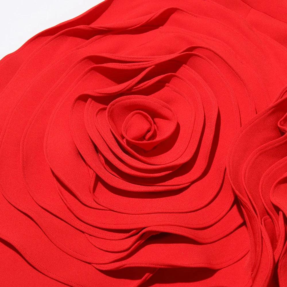 Sexy Red Strapless Mini Dress for Women - Tight 3D Flower Embellished Party Dress | Summer 2024 Fashion | Perfect for Cocktail Parties, Date Nights & Celebrity Events
