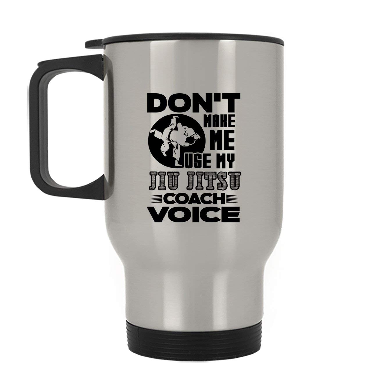 Premium Stainless Steel Jiu Jitsu Coach Travel Mug - Insulated Silver Coffee Cup for Hot & Cold Drinks | Perfect for Gym, Training & Commuting