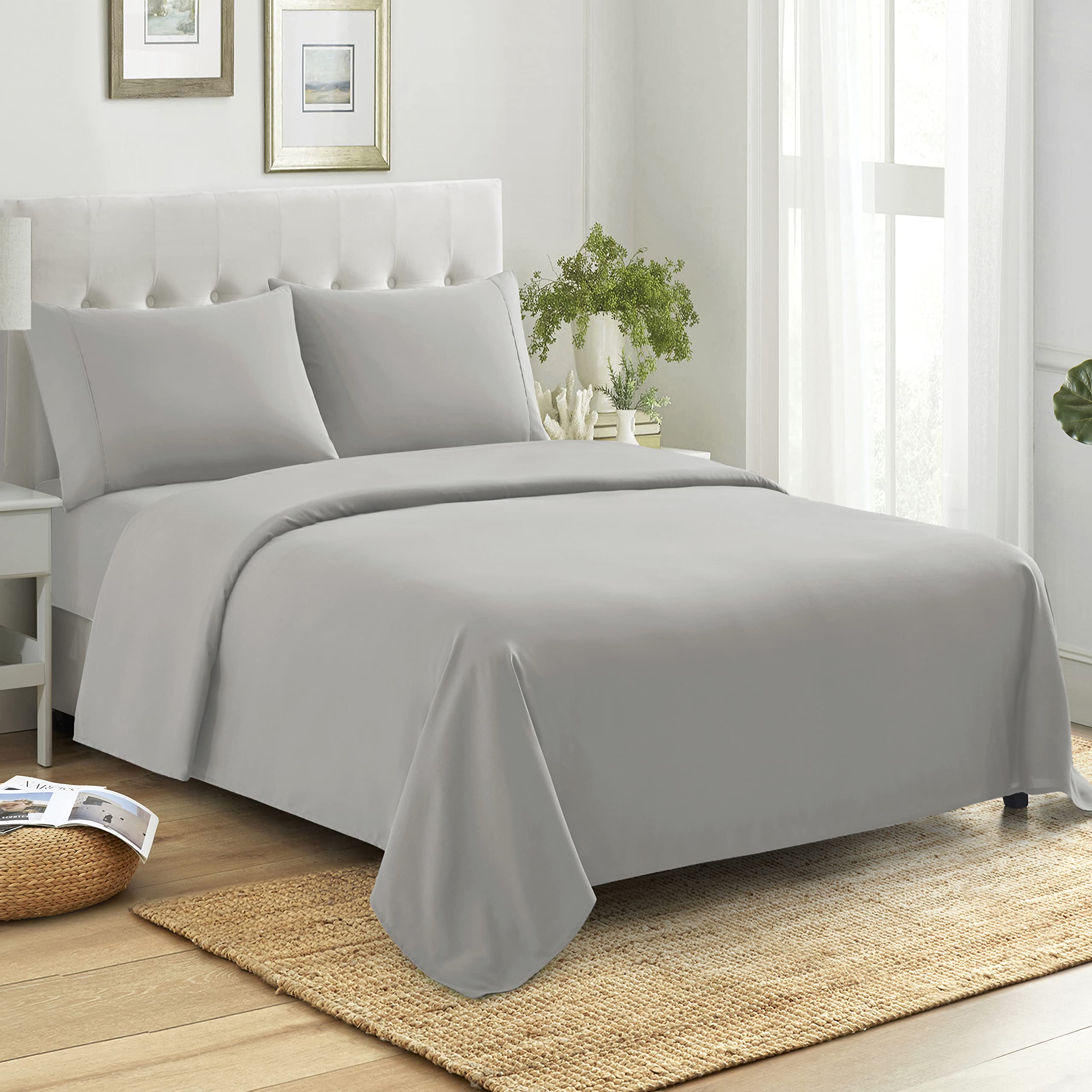 Premium 400 Thread Count 100% Egyptian Cotton Full Size Sheet Set - 4 Piece Bedding with Pillowcases (Gray) for Ultimate Comfort & Breathability - Perfect for Master Bedroom, Guest Room & Dormitory Use