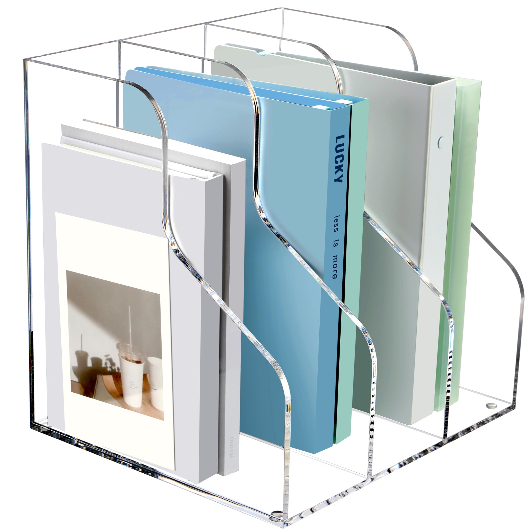 3-Slot Clear Acrylic Magazine Holder - Desktop File Organizer, Bookshelf & Workspace Sorter for Office Desk Accessories | Perfect for Office, Home & Library Organization & Storage