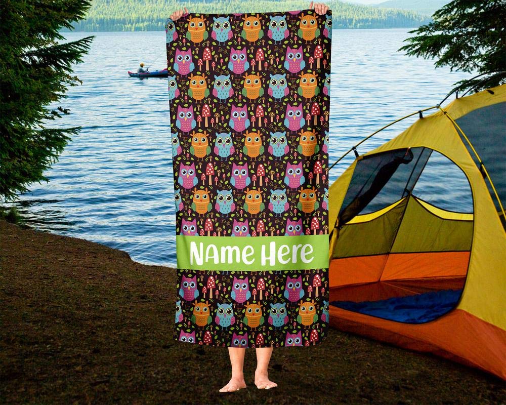 Personalized Extra Large Owl Pattern Towel for Kids & Adults - Custom Travel, Beach, Pool, Bath Towel for Toddler, Baby, Boys & Girls - Perfect for Swimming, Vacation, Spa, and Home Use