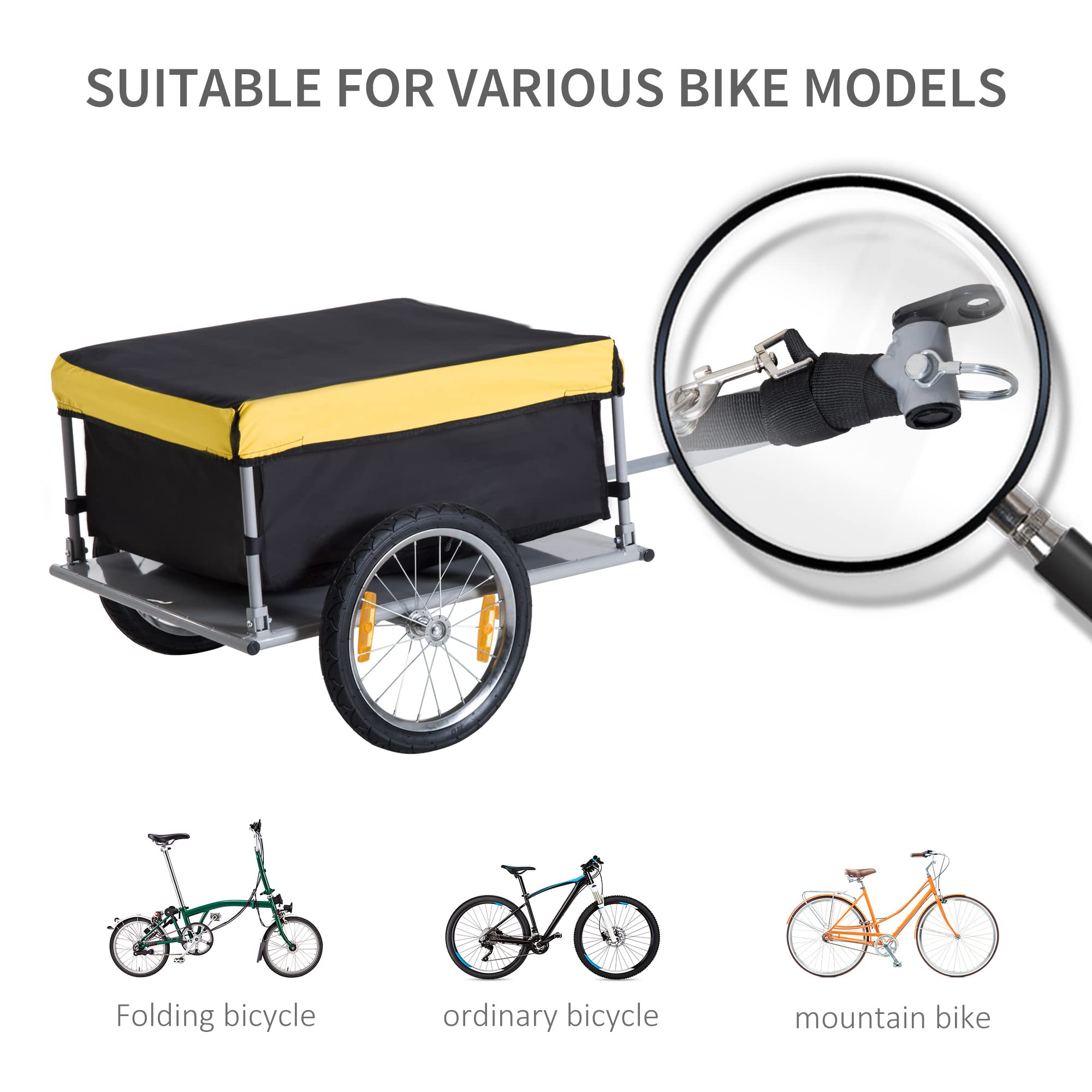 Aosom 2-Wheel Bicycle Cargo Trailer with Removable Cover - Heavy Duty Bike Luggage Wagon for Camping, Groceries & Outdoor Adventures
