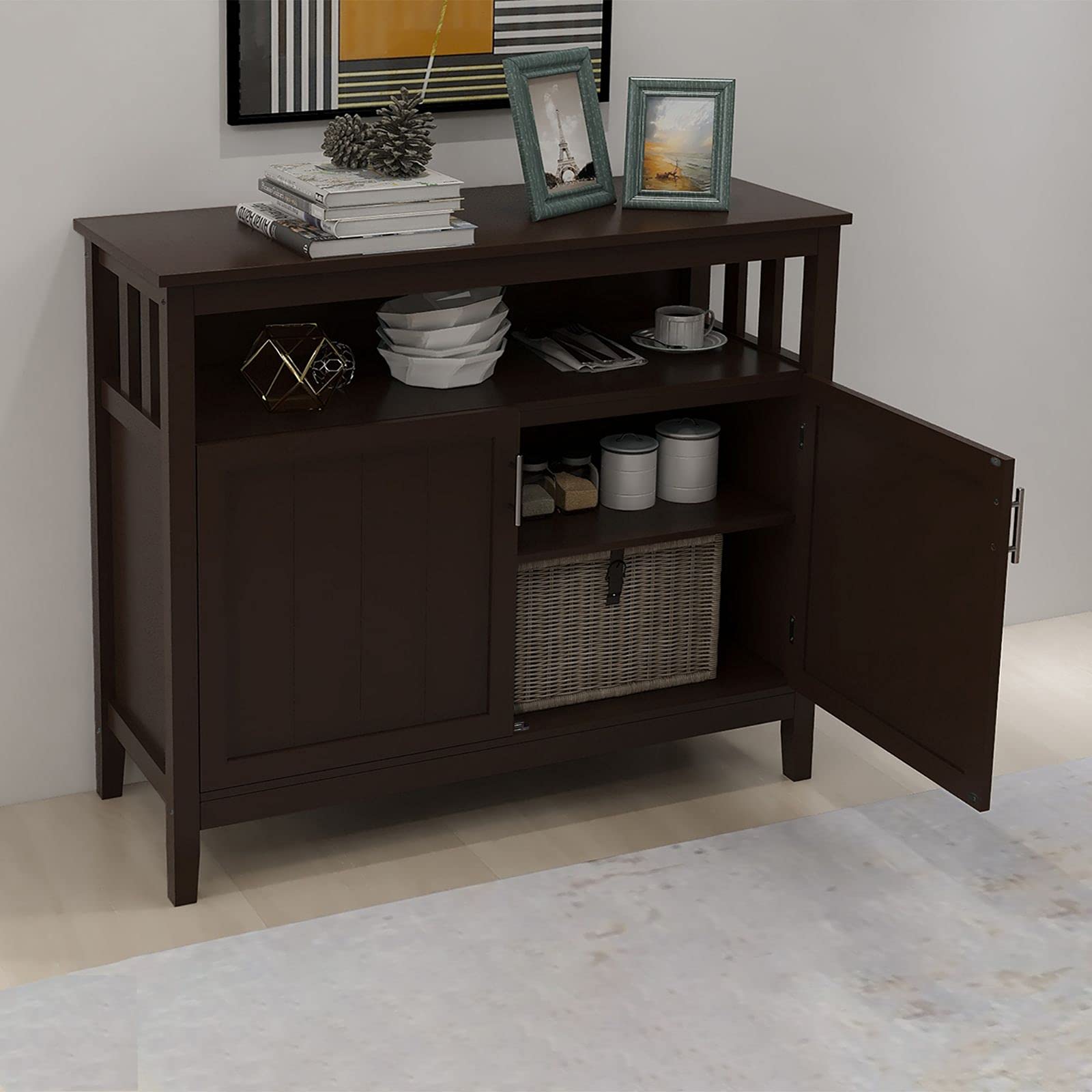 Modern Sideboard Storage Cabinet with 2 Doors - Kitchen & Dining Room Organizer, Cupboard Console Table for Home Decor - Perfect for Storing Dishes, Linens & Serving as Buffet Table