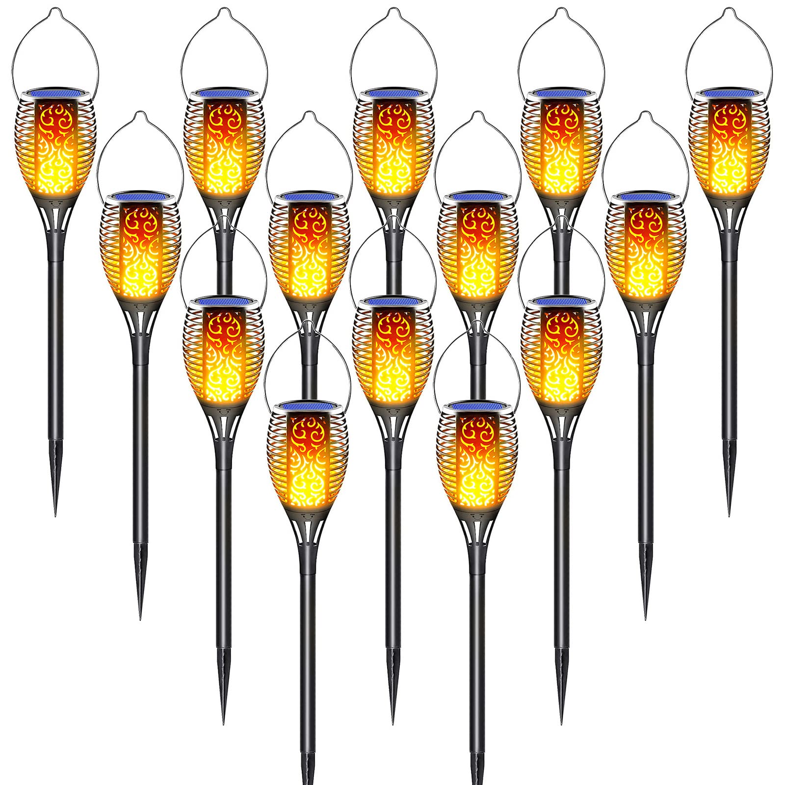 14 Pack Solar Torch Lights Outdoor Waterproof - Flickering Flame Solar Fire Lights with Auto On/Off, 3-in-1 Dusk to Dawn Sensor for Christmas Decor, Garden Pathway & Hanging Lantern - Perfect for Patio, Yard, Walkway & Landscape Lighting