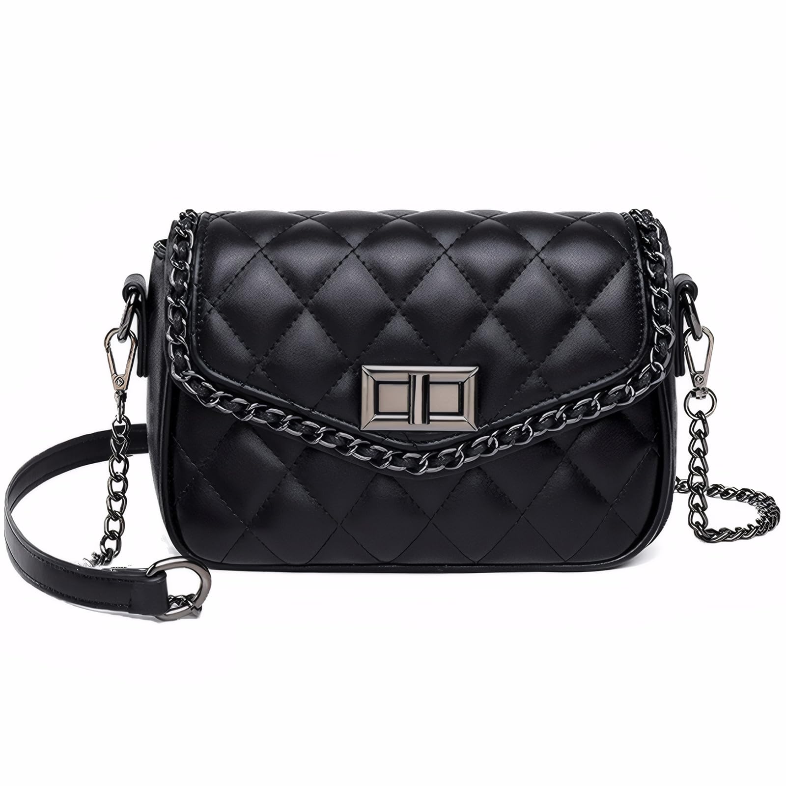 Trendy Small Quilted Crossbody Purse for Women - Soft Vegan Leather Shoulder Bag with Chain Strap & Flap Closure - Perfect for Everyday Use, Travel & Shopping