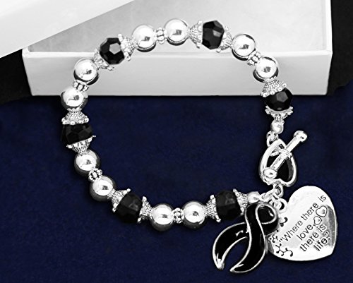 Melanoma Awareness Ribbon Charm Bracelet - Fundraising For A Cause - Where There is Love - Adjustable Wristband for Cancer Support & Charity Events (1 Piece)