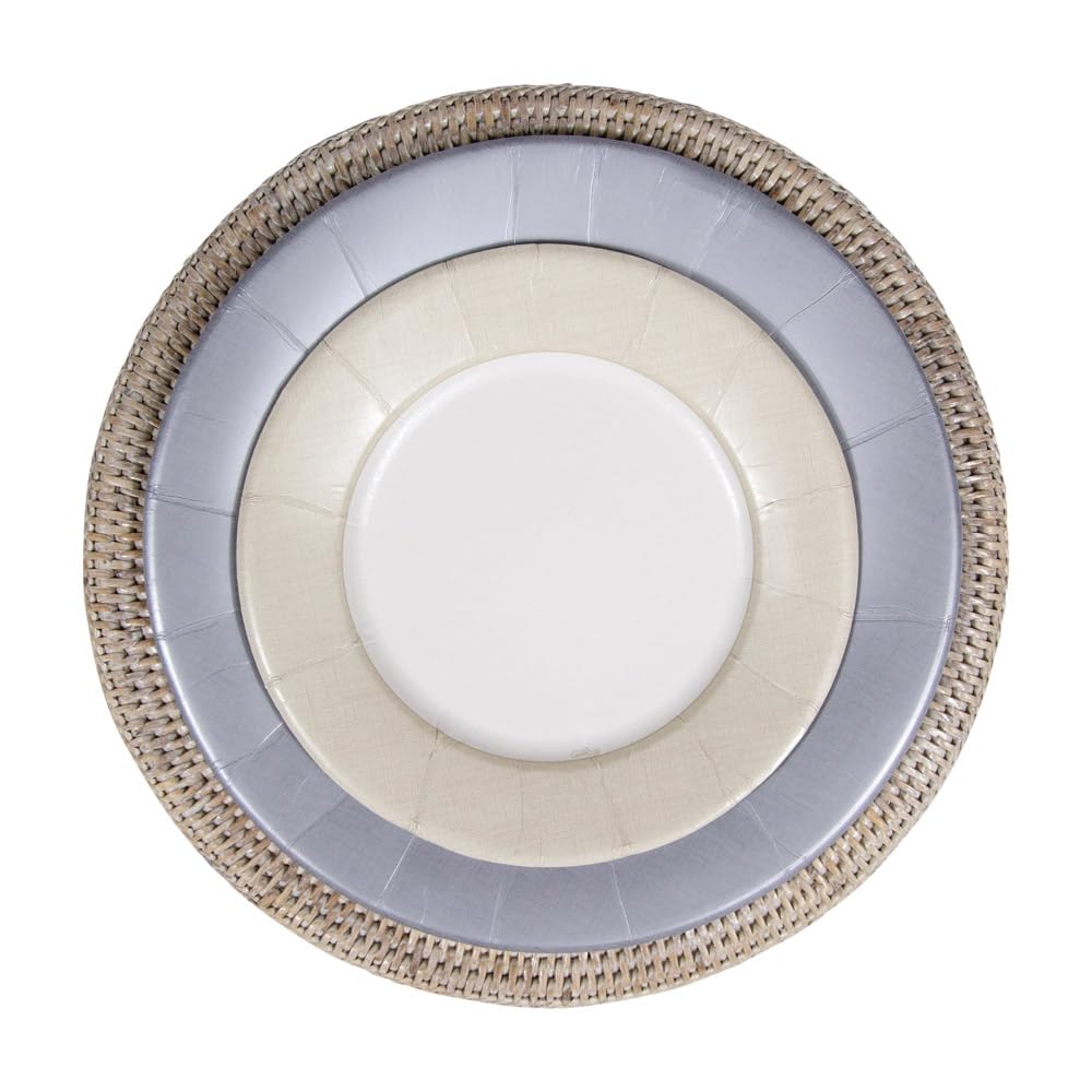 Premium Caspari Silver Linen Border Paper Dinner Plates - Set of 16, Elegant Disposable Plates for Parties, Weddings & Special Occasions