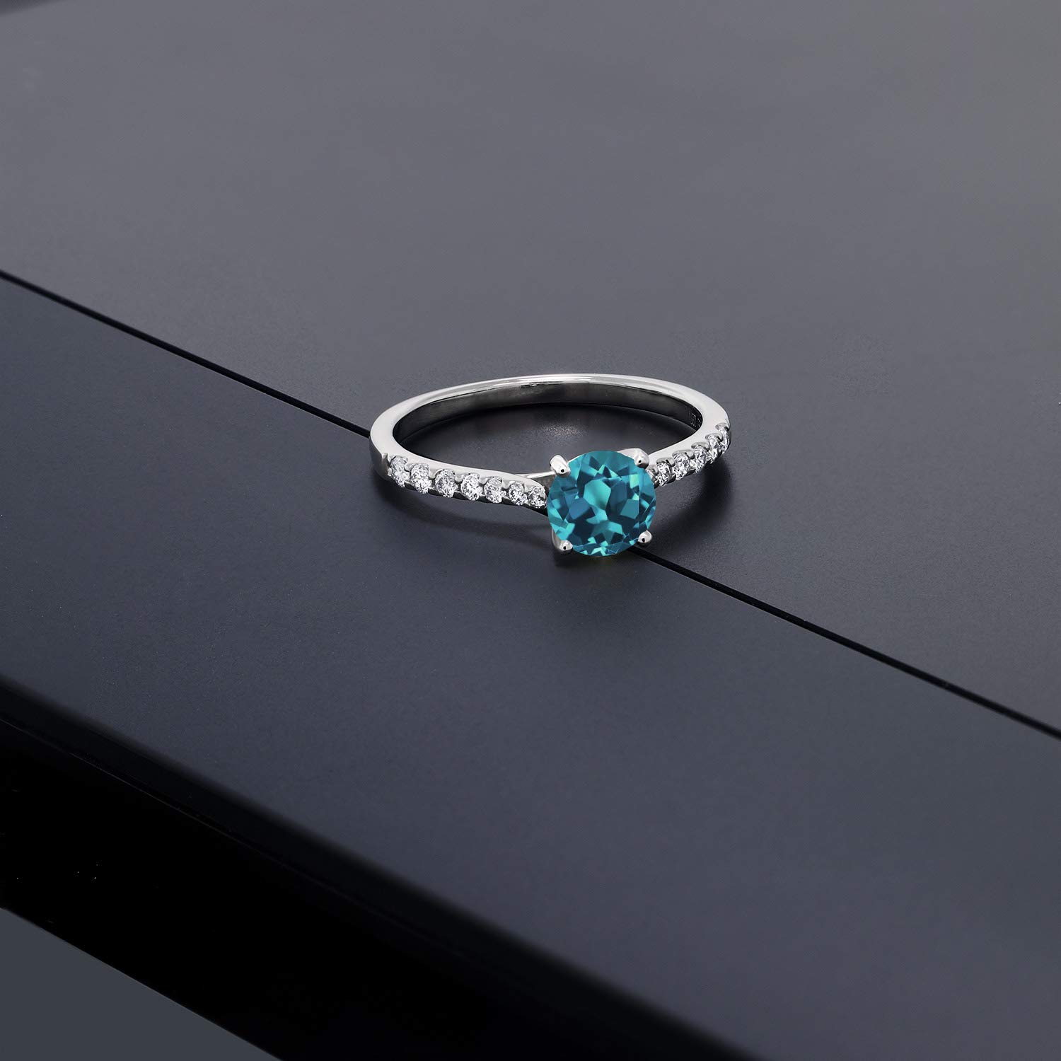 0.87 Ct Round London Blue Topaz & Lab-Grown Diamond Ring in 10K White Gold | Elegant Gemstone Jewelry for Engagement, Anniversary & Special Occasions