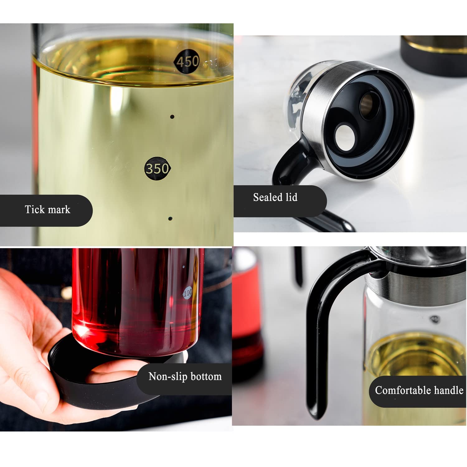 AVLUZ Premium Glass Olive Oil Bottle with Non-Drip Spout - 550ml Condiment Dispenser Cruet with Automatic Cap - Perfect for BBQ, Cooking, Baking & Salad Dressing