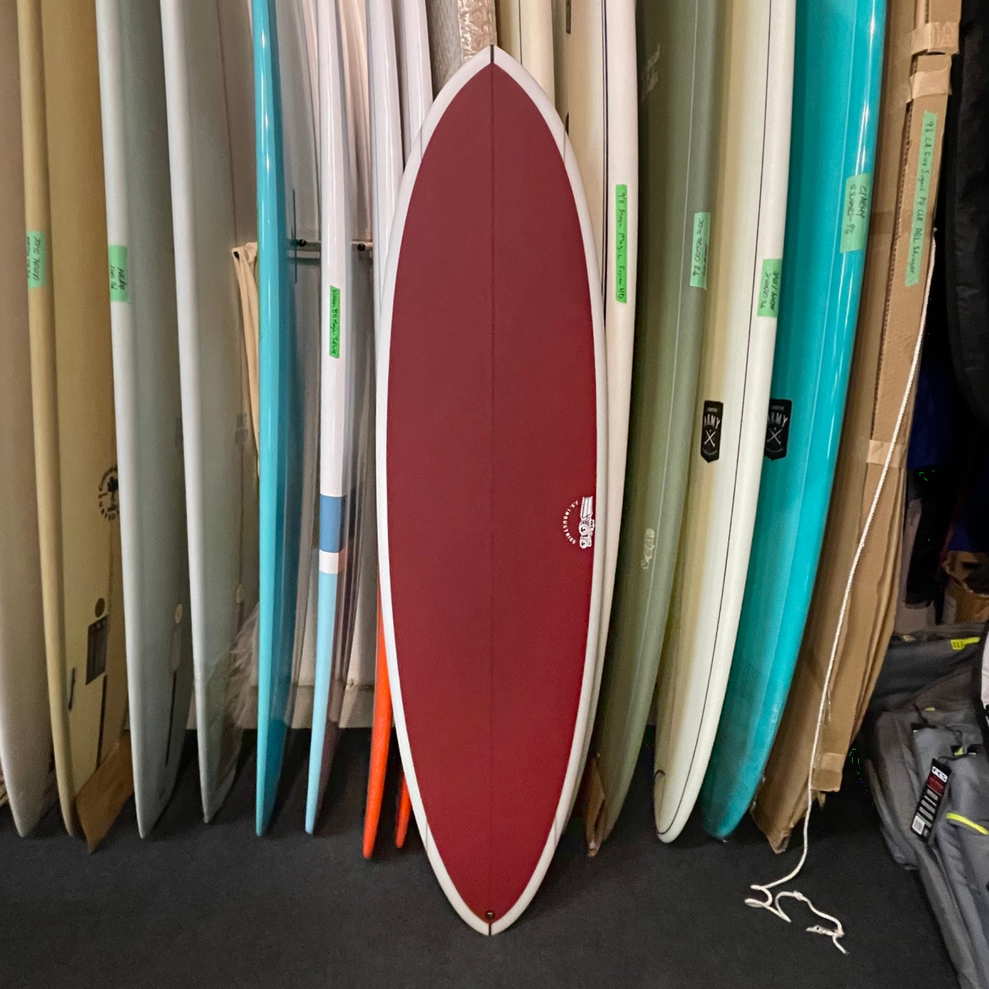 JS Industries Big Baron PE Carbon Fusion 6'2 Surfboard with Futures Fins - Maroon Red | High-Performance Shortboard for Waves & Beach Surfing