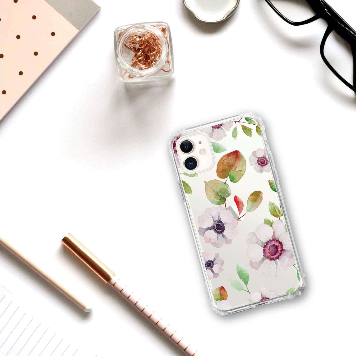 OTM Essentials Clear Tough Edge Phone Case for iPhone 11 - Anemone Flowers Purple Design | Slim Protective Cover for Everyday Use, Work & Travel