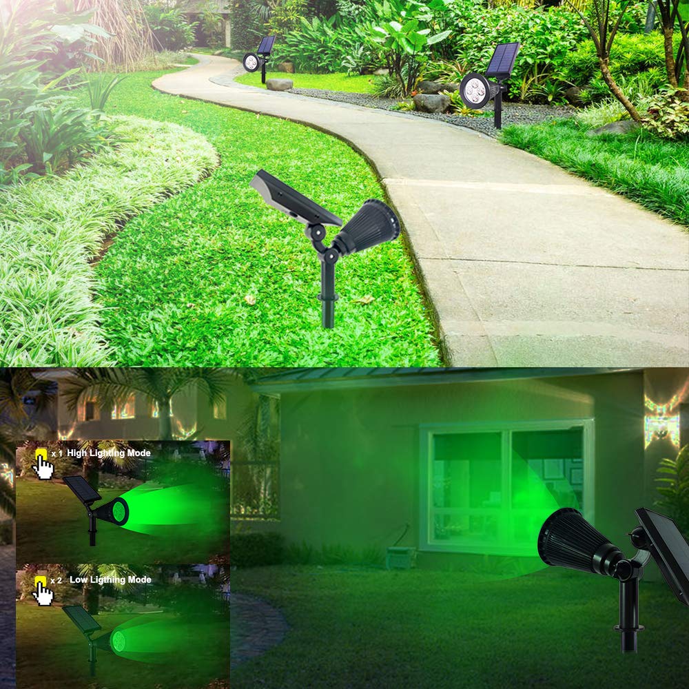 Clordeal 2-in-1 Solar Powered LED Landscape Lights - Waterproof 4 LED Solar Tree Uplight for Garden & Yard Decoration (Green) | Outdoor Solar Spotlight for Pathways, Trees & Landscape Lighting