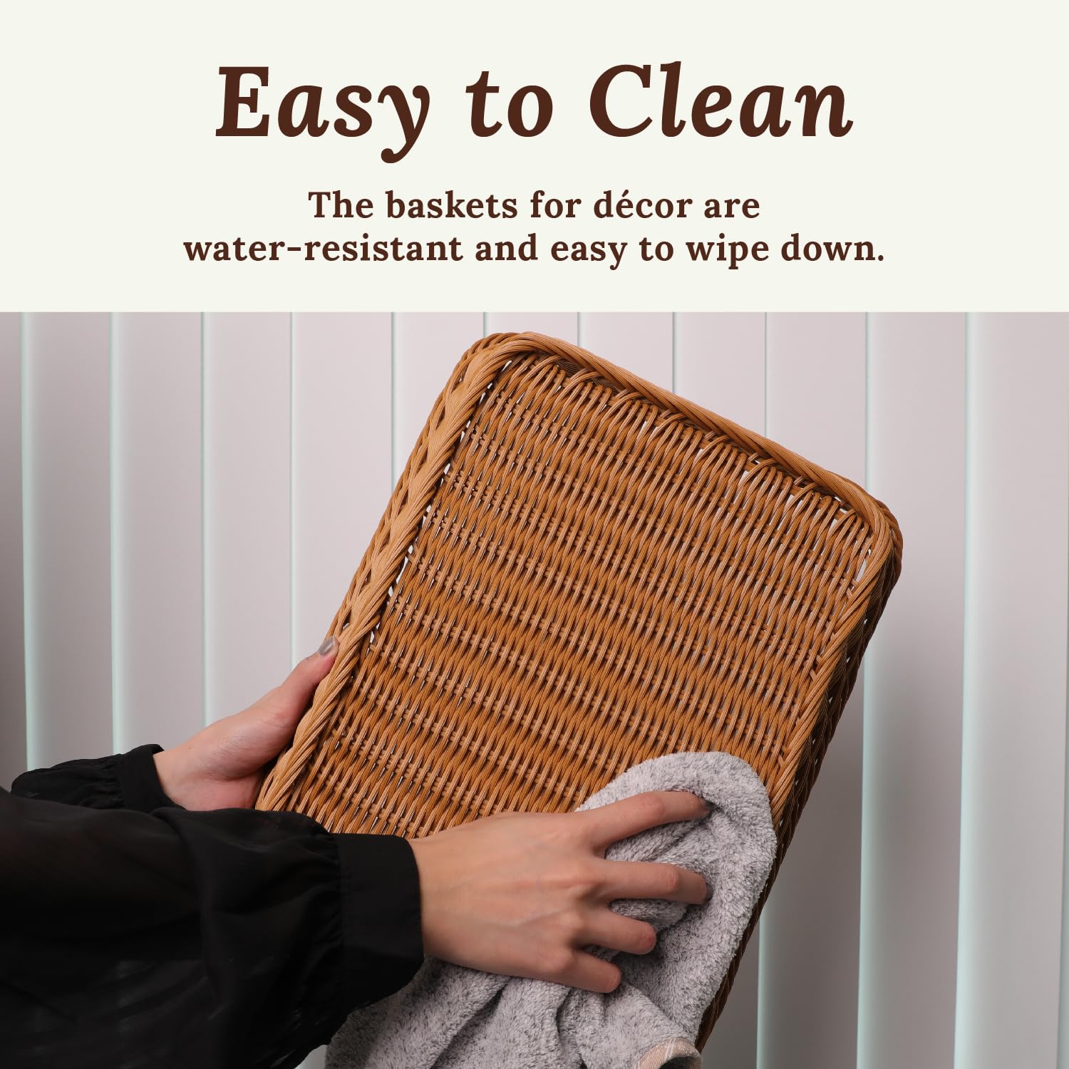 Natural Woven Wicker Bread Basket Set of 2 - Rectangular Resin Serving Tray for Kitchen, Fruits, Pastries & Entertaining | Light Brown Rustic Home Decor for Dining Table, Picnics & Gift Giving