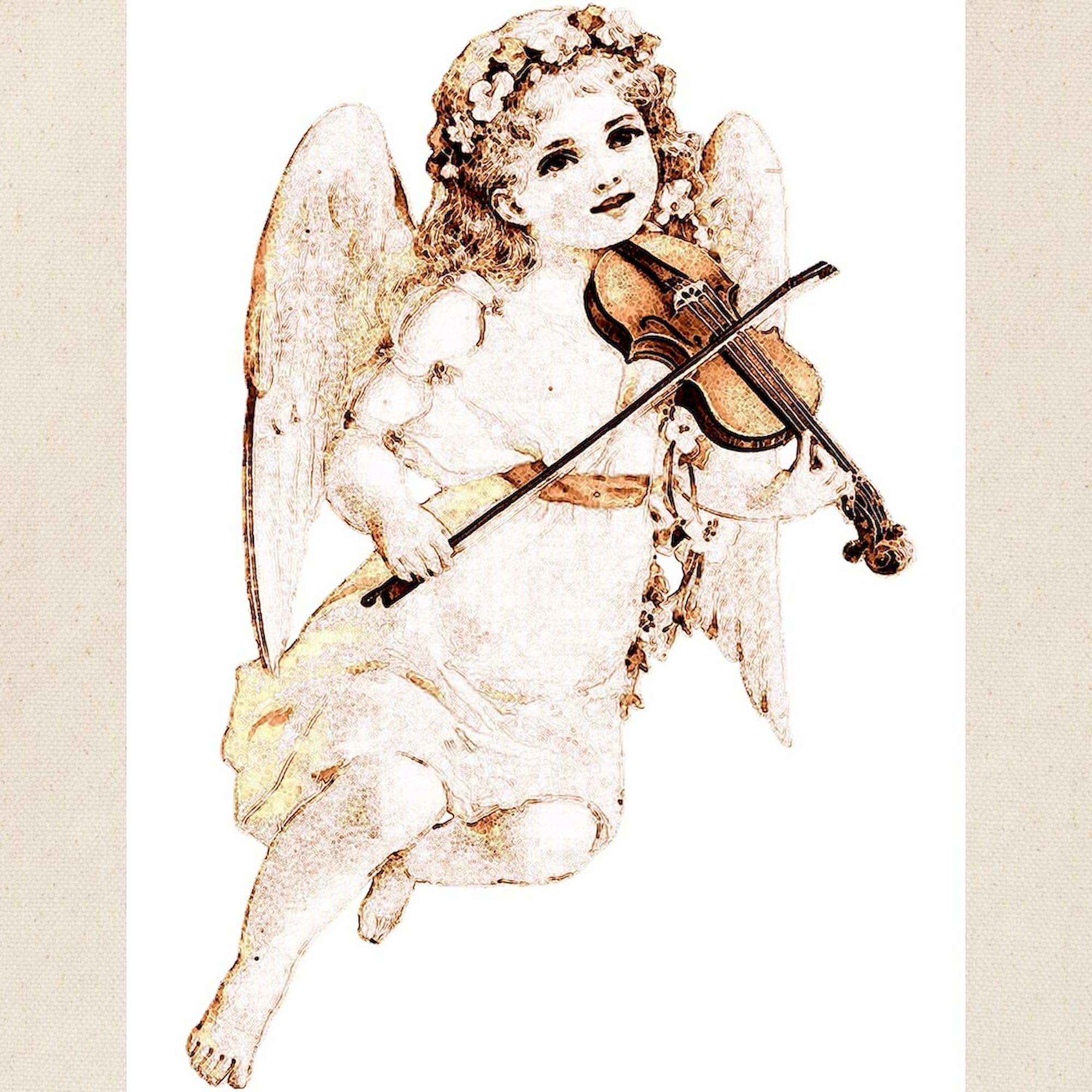 Angel With Violin Tote Bag - Natural Canvas Reusable Shopping Bag for Women, Eco-Friendly Grocery Tote - Perfect for Music Lovers, Church, Bible Study & Farmers Market