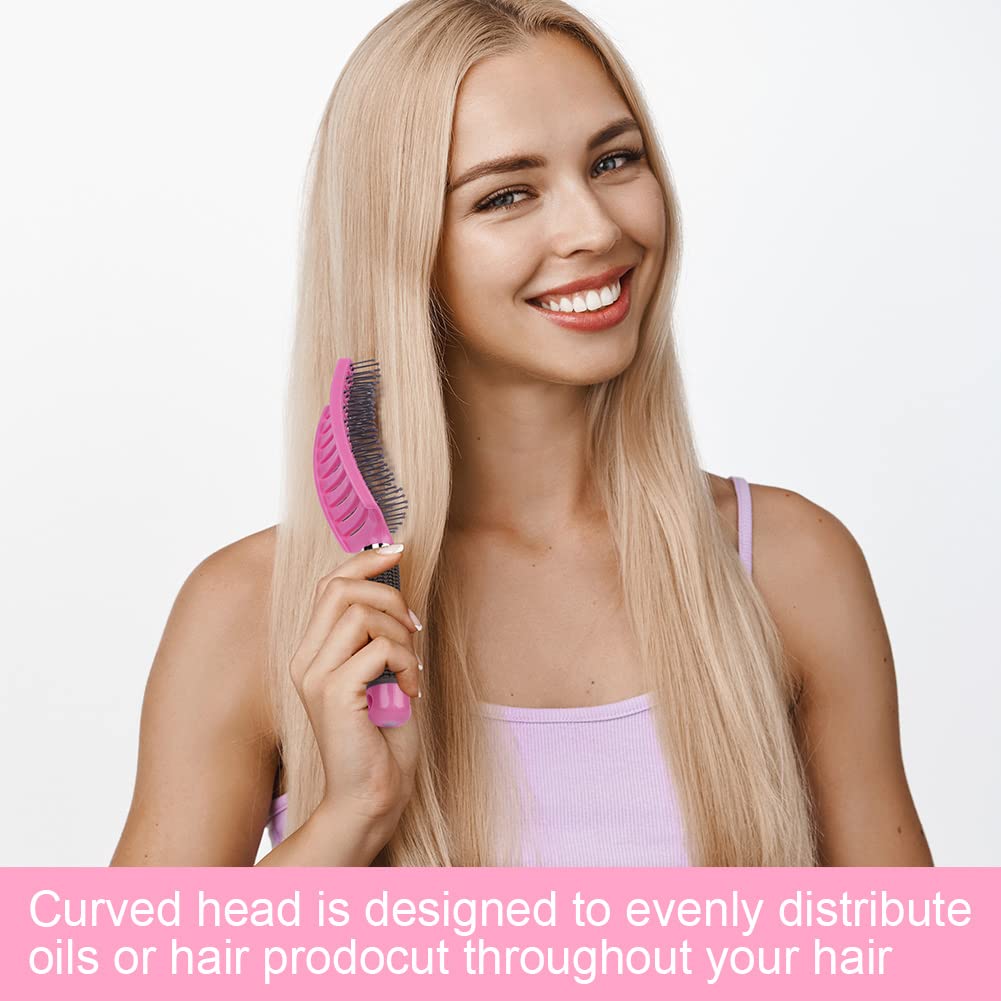 AOOWU Detangling Hair Brush for Long Thick Curly Hair - Soft Massage Paddle Hairbrush for Men & Women - Reduces Hair Breakage & Damage - Perfect for Daily Styling, Salon Use & Travel (Pink)