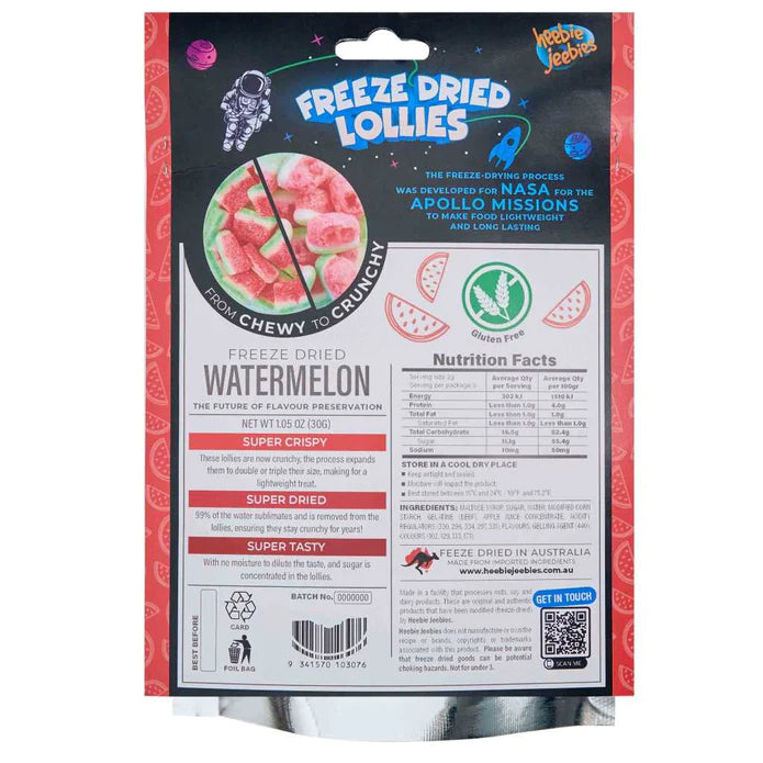 Freeze Dried Watermelon Candy - Heebie Jeebies 70g Sweet Treat for Kids, Party Favors & On-the-Go Snacks