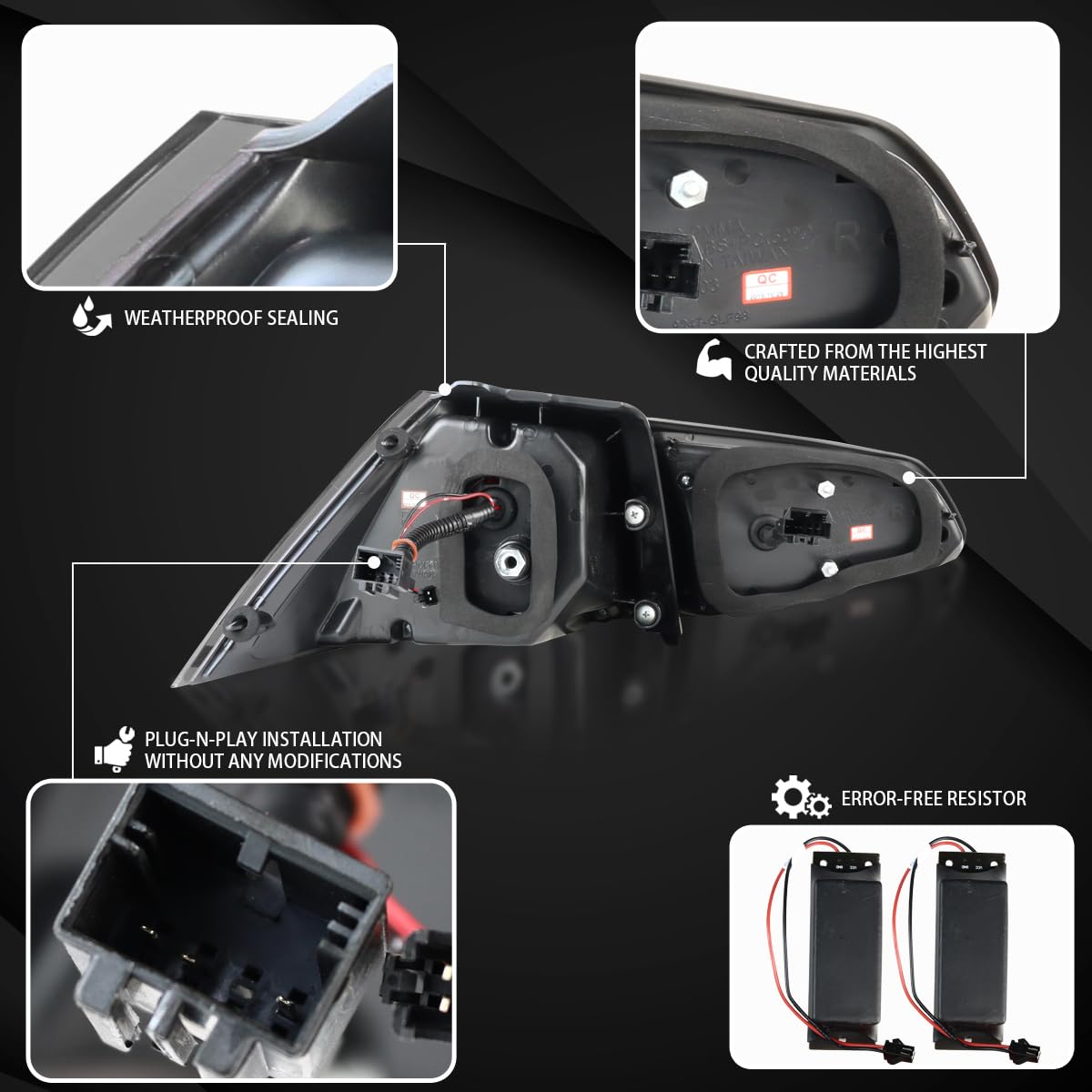 AUTOZENSATION LED Tail Lights for 2015-2017 Volkswagen Golf GTI - Left & Right Pair Assembly with Jet Black Housing & Red LED Bar | Enhanced Visibility & Style for Night Driving & Custom Car Upgrades